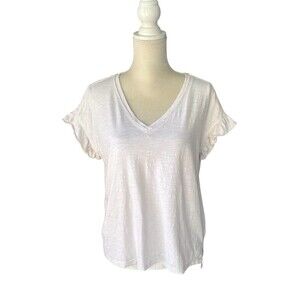 Anthropologie Pilcro Women’s Ruffle Short Sleeve V-Neck Top Sz XS Cream Oversize